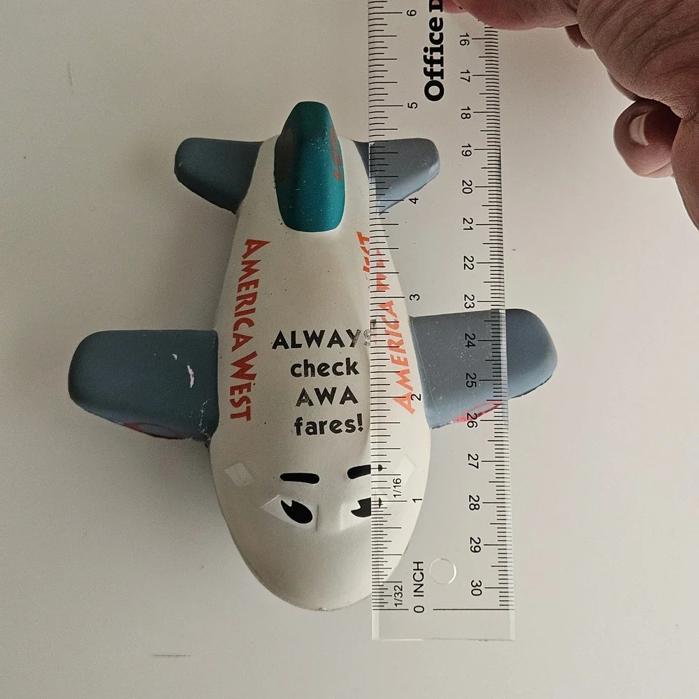 Vintage‎ America West Airlines Airplane Foam Stress Promo Toy White AWA Fares